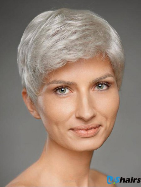 4 inch Straight Monofilament Synthetic New Grey Wigs
