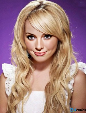 With Bangs Top Wavy Blonde Long Human Hair Lace Front Wigs