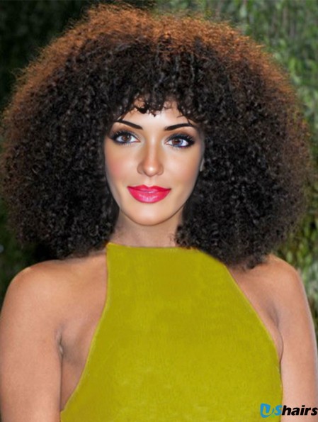African American Natural Hair Wigs With Bangs Full Lace Kinky Style