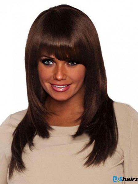 Long Brown Yaki With Bangs Cheap African American Wigs