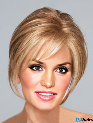 Blonde Chin Length Straight With Bangs 10 inch Perfect Medium Wigs