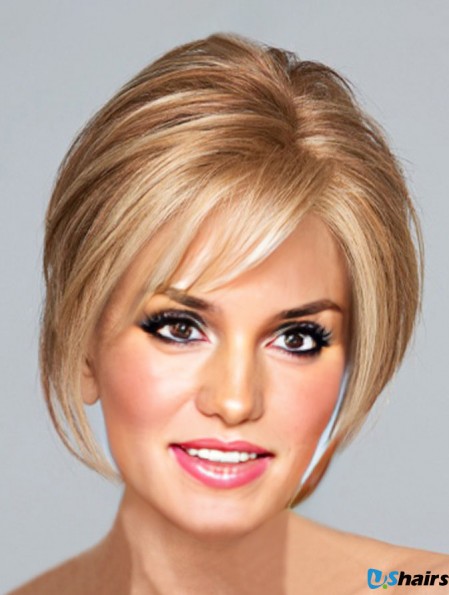 Blonde Chin Length Straight With Bangs 10 inch Perfect Medium Wigs