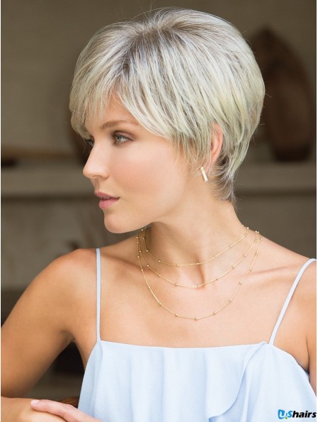 Grey Straight 4 inch Cropped Synthetic Wigs