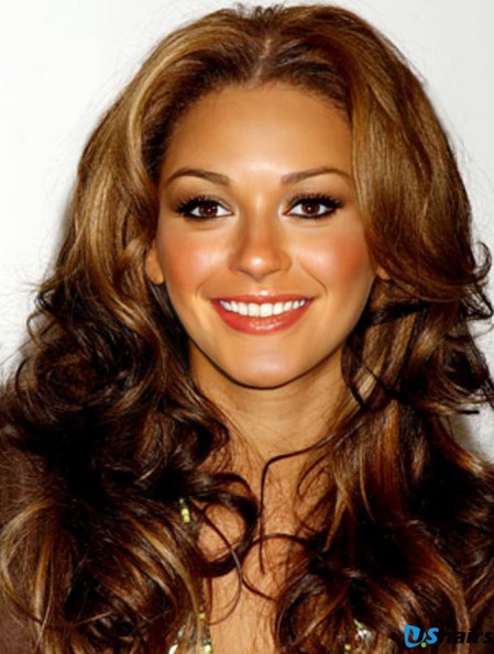 Brown Long Curly Without Bangs Lace Front 22 inch  Wigs