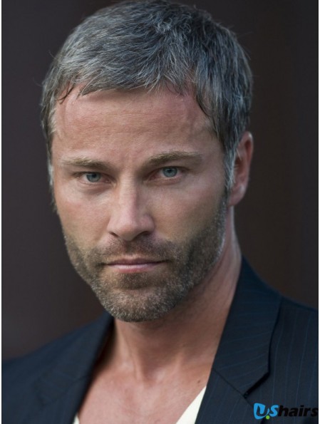 Remy Human Hair Grey Short Wigs For Men
