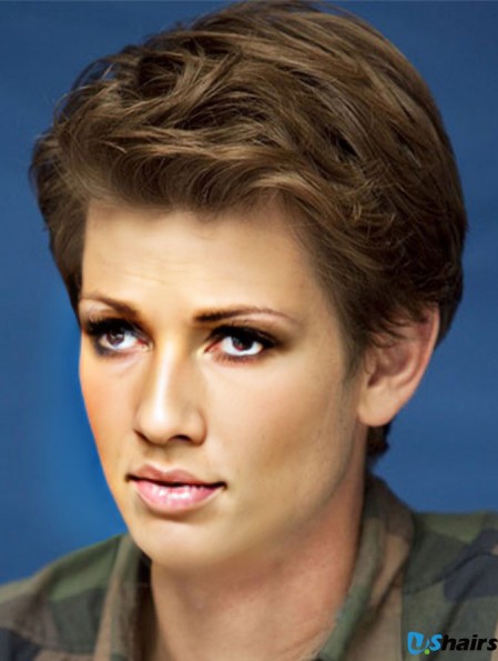 Lace Front Short Remy Human Brown Wavy Wig Hair For Man
