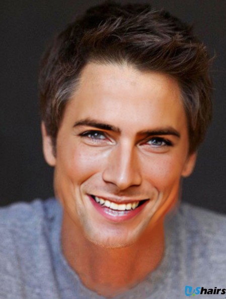 6 inch Brown Capless Straight Short Mens Custom Wigs