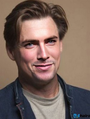 Synthetic Short Brown Straight Men's Lace Front Wig
