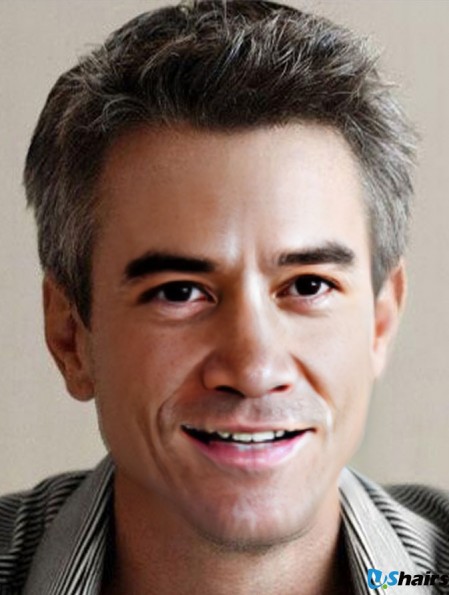 6 inch Remy Human Grey Straight Short Wig Hair For Men