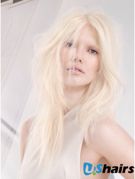 Lace Front Without Bangs Long Straight 18 inch Platinum Blonde Soft Fashion Wigs