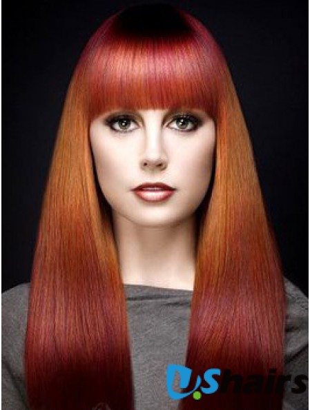 Popular Ombre/2 Tone Long Straight With Bangs 18 inch Human Lace Wigs