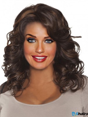 Curly Indian Remy Hair Brown Long New 3/4 Wigs