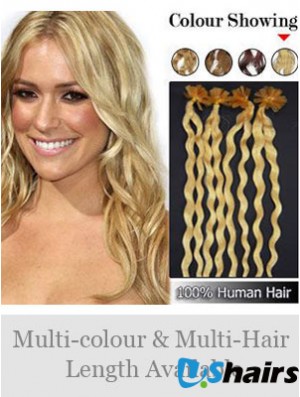Blonde Curly Great Nail/U Tip Hair Extensions
